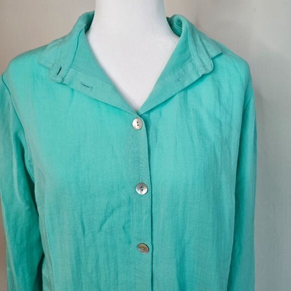 FRIDAZE Size Large Linen Wrinkle Resistant Redefined Tunic Turquoise Shirt - Picture 2 of 11